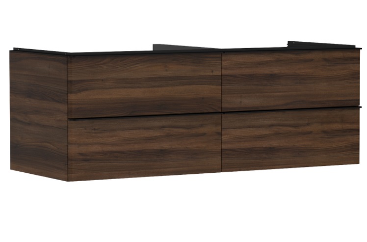 Тумба под раковину подвесная Hansgrohe Xelu Q 136х55 см МДФ темный орех ручки матовый черный 54089670