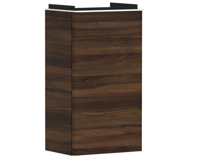 Тумба під раковину підвісна Hansgrohe Xelu Q 34х26,5 см петлі зліва МДФ темний горіх ручка матовий білий 54014700