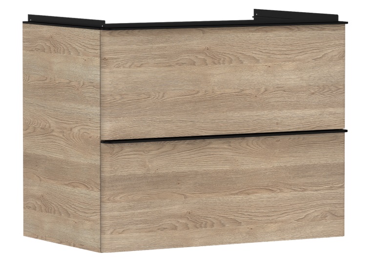 Тумба под раковину подвесная Hansgrohe Xelu Q 78х47,5 см МДФ натуральный дуб ручка матовый черный 54029670