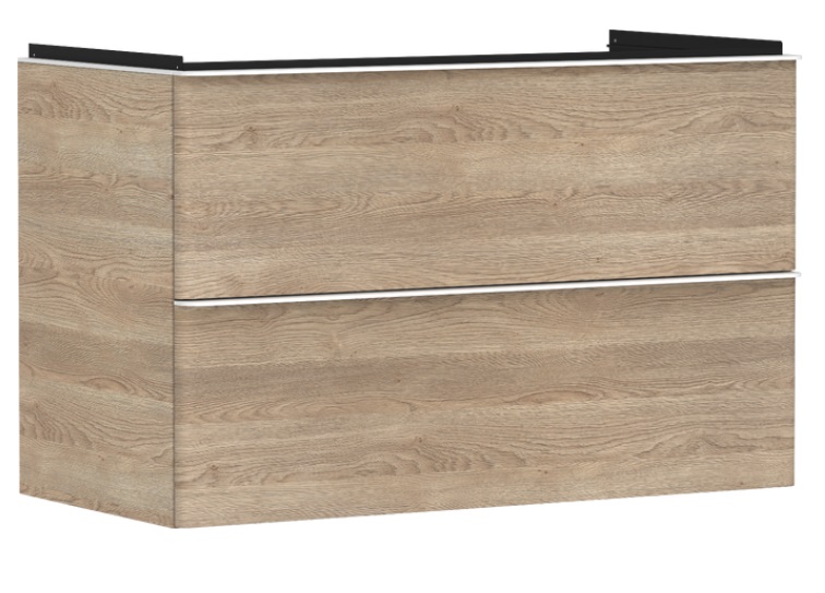 Тумба под раковину подвесная Hansgrohe Xelu Q 98х47,5 см МДФ натуральный дуб ручка матовый белый 54033700