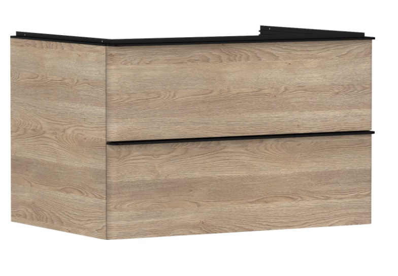 Тумба под раковину подвесная Hansgrohe Xelu Q 78х55 см МДФ натуральный дуб ручка матовый черный 54076670