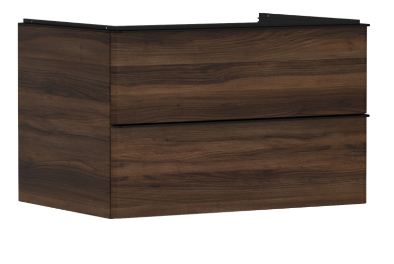 Тумба під раковину підвісна Hansgrohe Xelu Q 78х55 см МДФ темний горіх ручка матовий чорний 54077670