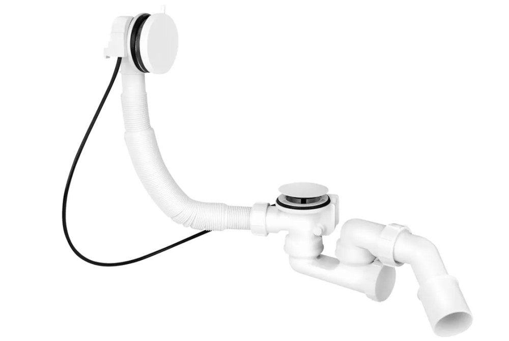 Слив-перелив для ванны McAlpine Slim полуавтомат N-образный с ревизией белый глянцевый MP31SSF-WHBR