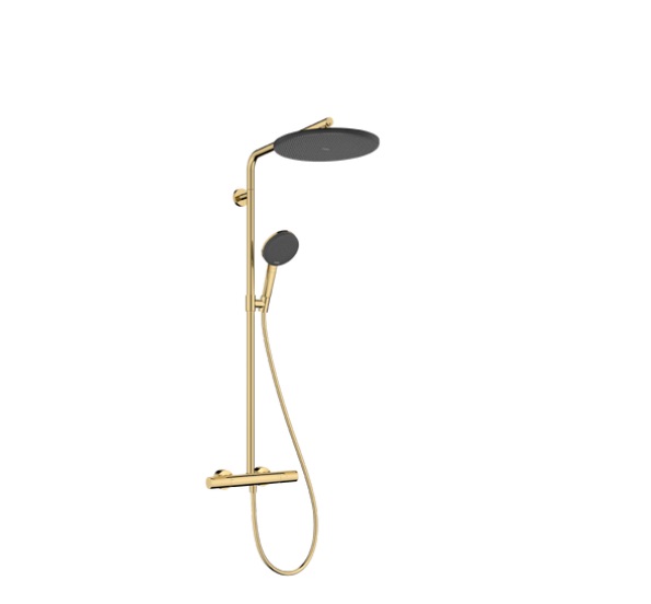 Душевая система Hansgrohe Raindance Alive S Puro Showerpipe 300 1jet EcoSmart+ с термостатом полированное золото 24594990