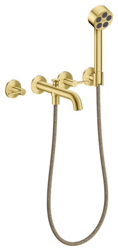 Смеситель для ванной Hansgrohe Axor One настенный с душевым гарнитуром матовая латунь 48444950