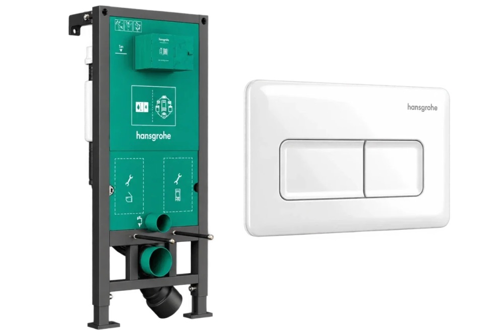 Система инсталляции для подвесного унитаза Hansgrohe iFrame Universal с клавишей смыва Original Q белый глянец 99001450