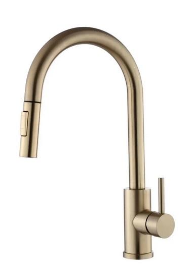 Змішувач для кухні VBI Flusso одноважільний з висувною лійкою матове золото VBI-055000BG