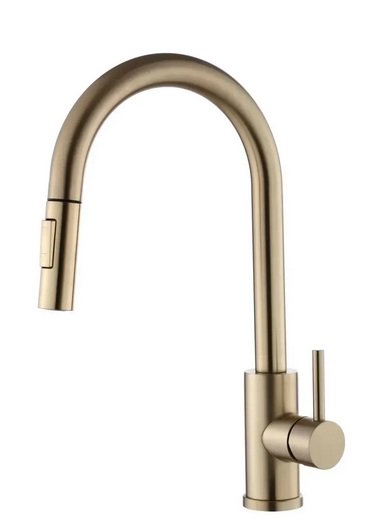 Змішувач для кухні VBI Flusso одноважільний з висувною лійкою матове золото VBI-055000BG