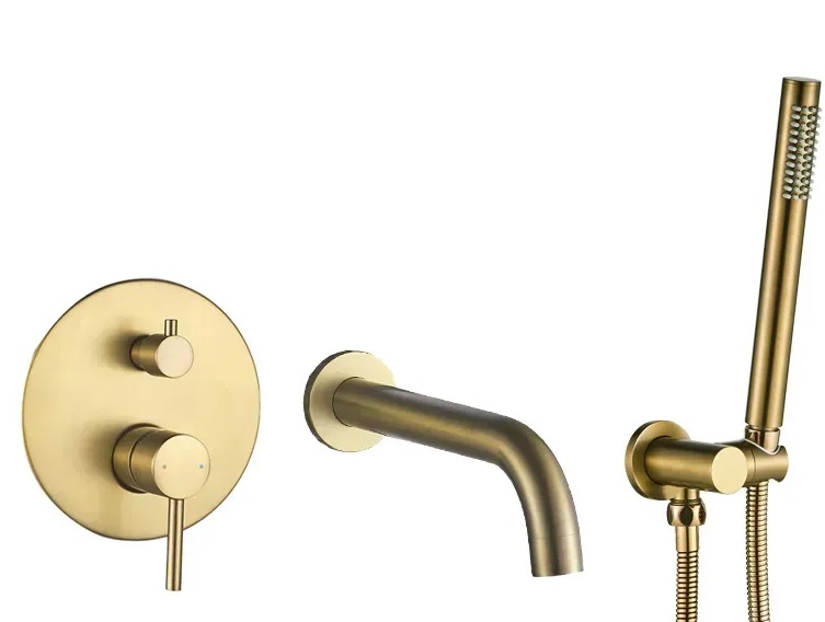 Смеситель для ванной VBI Milano скрытого монтажа с душевым гарнитуром матовое золото VBI-050107BG