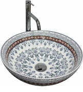 Раковина для ванной VBI Arcile ⌀40 см керамика синий узор VBI-016102