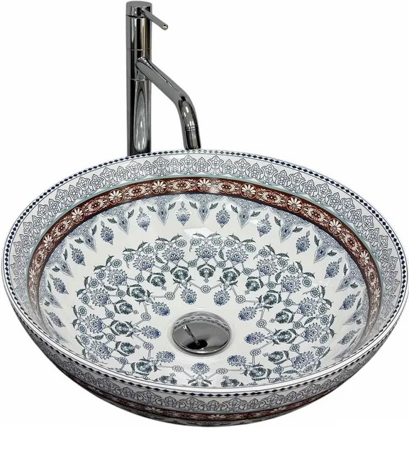 Раковина для ванной VBI Arcile ⌀40 см керамика синий узор VBI-016102