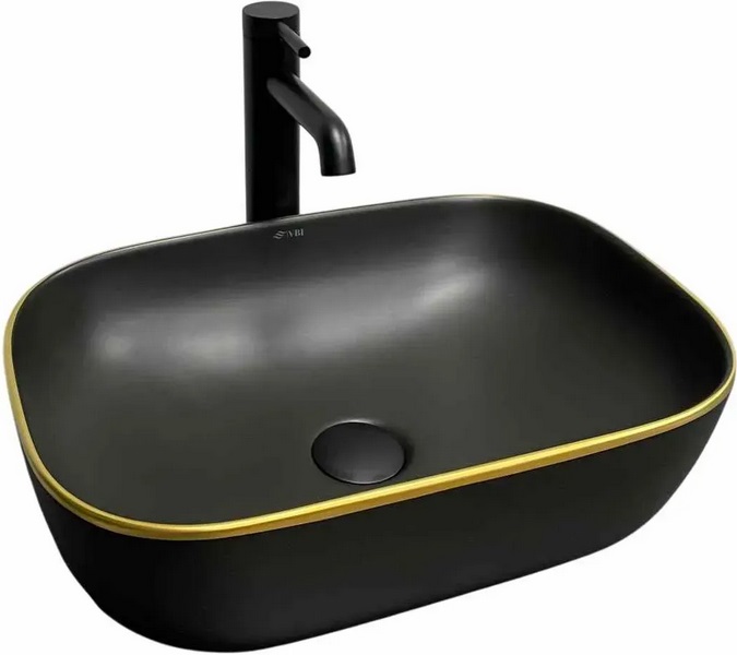 Раковина для ванной VBI Ravenna 46х33 см керамика black matt gold edge VBI-011228