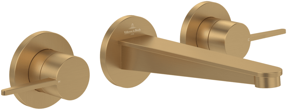 Смеситель для раковины Villeroy & Boch Conum настенный на 3 отверстия матовое золото TVW12700200076