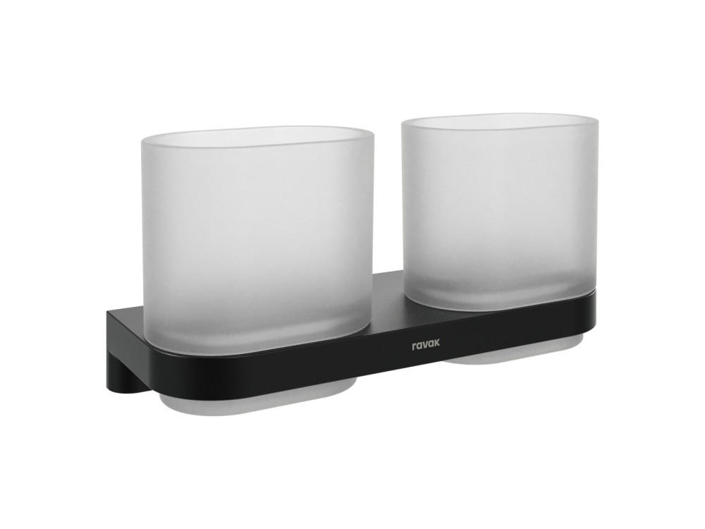 Стакан для зубных щеток Ravak Chrome II CR II 220 двойной с держателем черный матовый X07P1378