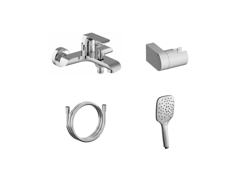 Змішувач для ванної кімнати Ravak Flat з душовим гарнітуром хром глянсовий X07S113