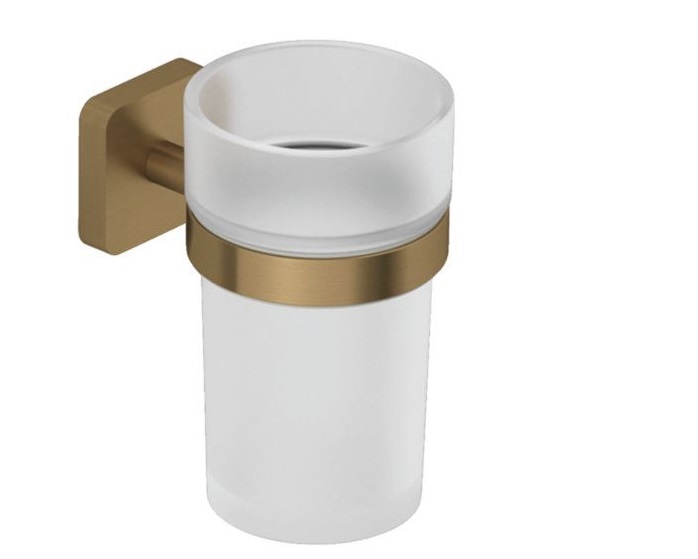 Склянка для зубних щіток Kludi Vela S з тримачем брашована бронза PVD 25975N1
