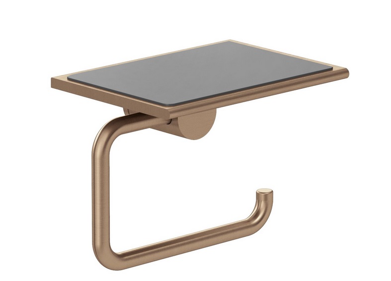 Держатель для туалетной бумаги Kludi Vela R с полкой брашированная бронза PVD 58971N1