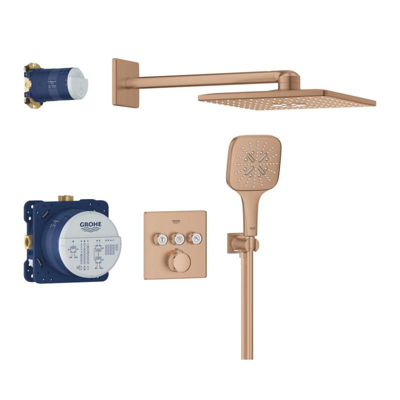 Душевая система скрытого монтажа Grohe Grohtherm SmartControl с Rainshower SmartActive 310 Cube теплый закат матовый 34864DL0