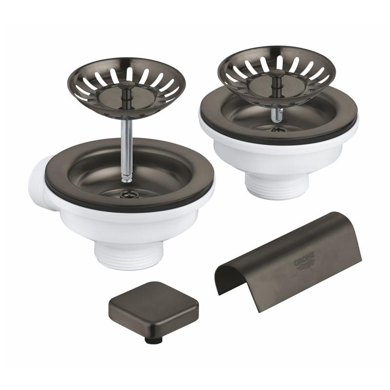 Сливной комплект для раковины Grohe на 2 чаши графит темный матовый 40999AL0