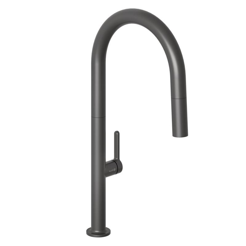 Смеситель для кухни Kludi Aurea однорычажный с выдвижной лейкой глубокий черный матовый 558526675