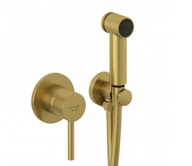 Гигиенический душ со смесителем Kludi Bozz брашированное золото PVD 38998N076