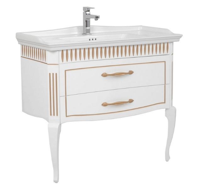 Тумба підлогова Аквародос Роял 100 см з раковиною ДСП/масив ясеня білий мат патина золото АР000057235