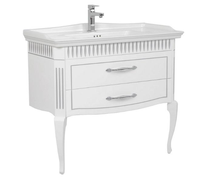 Тумба підлогова Аквародос Роял 100 см з раковиною ДСП/масив ясеня білий мат патина срібло АР000057236