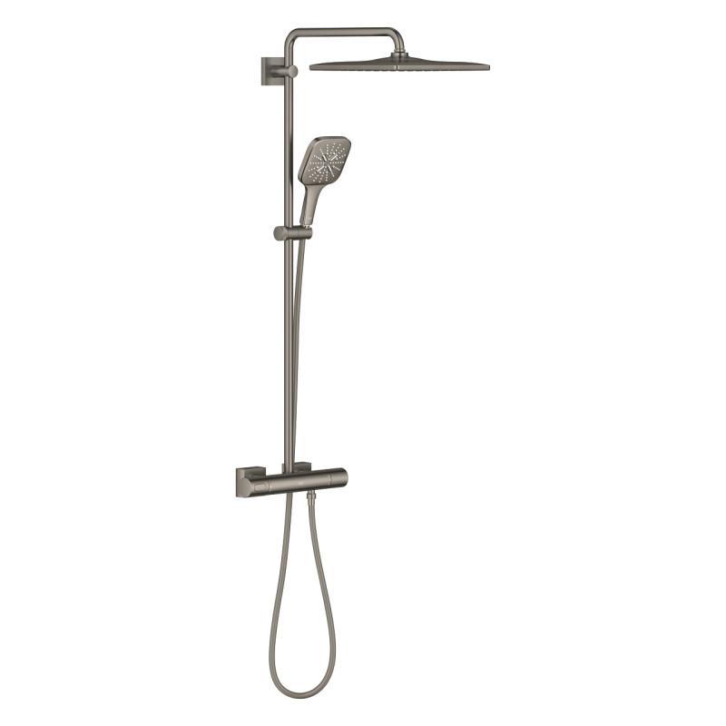 Душова стійка Grohe Rainshower SmartActive 310 Cube із термостатом графіт темний матовий 26837AL0