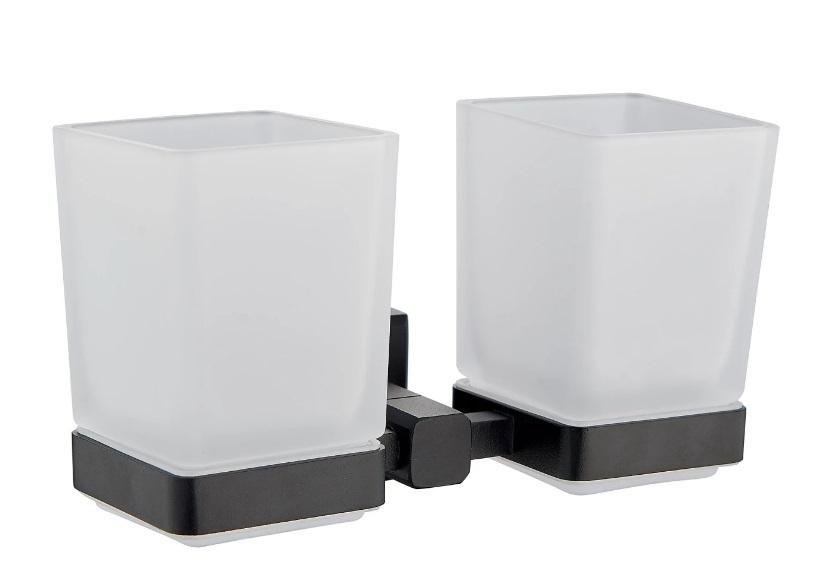 Склянка для зубних щіток Аквародос Leonardo подвійний з тримачем чорний матовий АР000040563