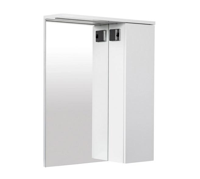 Зеркало для ванной комнаты Аквародос Уно 60х74 см с пеналом справа и подсветкой ДСП/МДФ белый глянец АР000084264