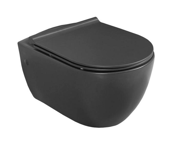 Унитаз подвесной Аквародос City 37х52,5 см безободковый с сиденьем Bella Soft-Close фарфор антрацит матовый АР000040663