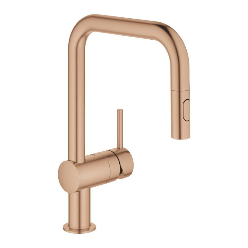 Смеситель для кухни Grohe Minta однорычажный с выдвижным изливом теплый закат матовый 32322DL2