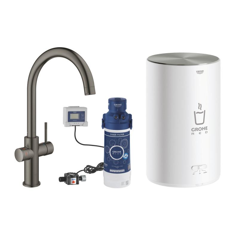Смеситель для кухни Grohe Red Duo с бойлером M-размера и фильтром графит темный матовый 30083AL1