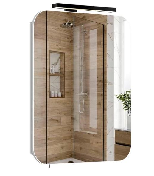 Зеркальный шкафчик Мойдодыр Сорренто Black 50 49,2х20х73,5 см см с LED-подсветкой ДСП белый мат 00-0009296