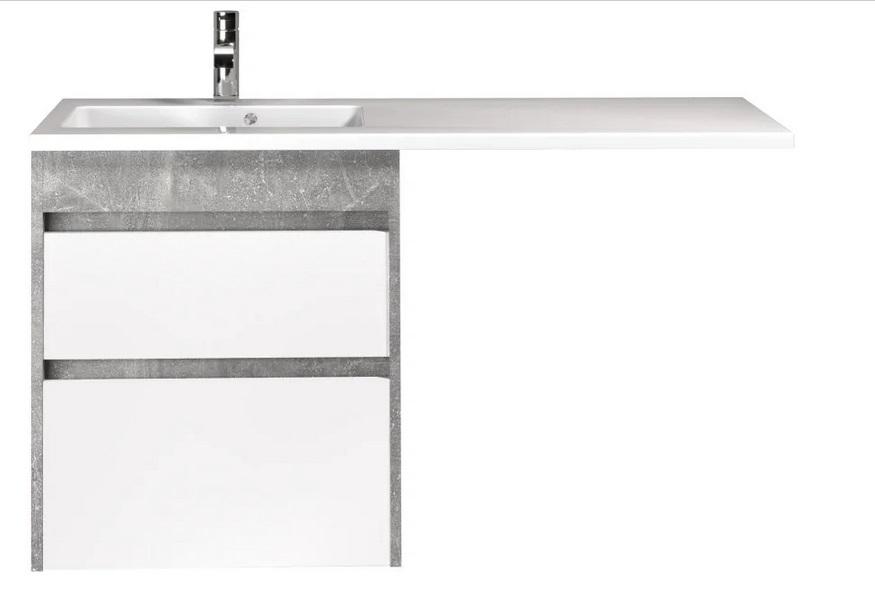 Тумба подвесная Мойдодыр Polo Loft 60-U с раковиной Adam 120 L МДФ/ДСП белый глянцевый/бетон светлый 00-0009405