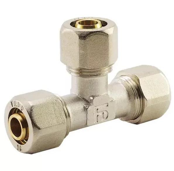 Тройник обжимной Fado Compress 20х20х20 никелированная латунь RFT05