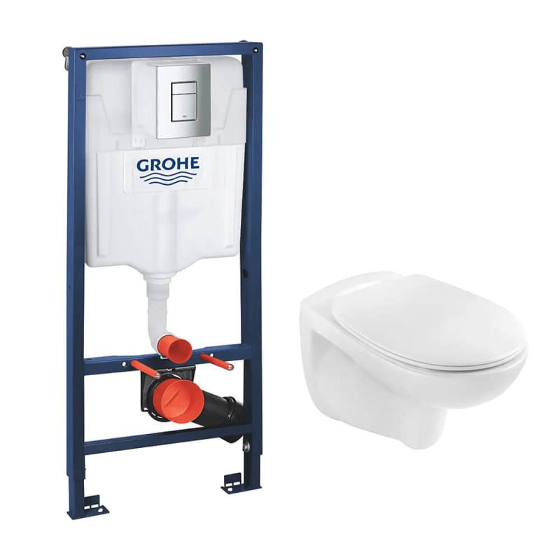 Система инсталляции Grohe Rapid SL 4 в 1 с клавишей унитазом Kroner Oker и крышкой 38772001KO533536