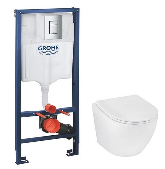Система инсталляции Grohe Rapid SL 4 в 1 с клавишей унитазом Kroner Harz и крышкой 38772001KH493736