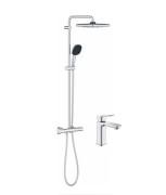 Набор для ванной комнаты Grohe душевая система Vitalio Comfort Cube 250 + смеситель для раковины Dice хром UA203101TM