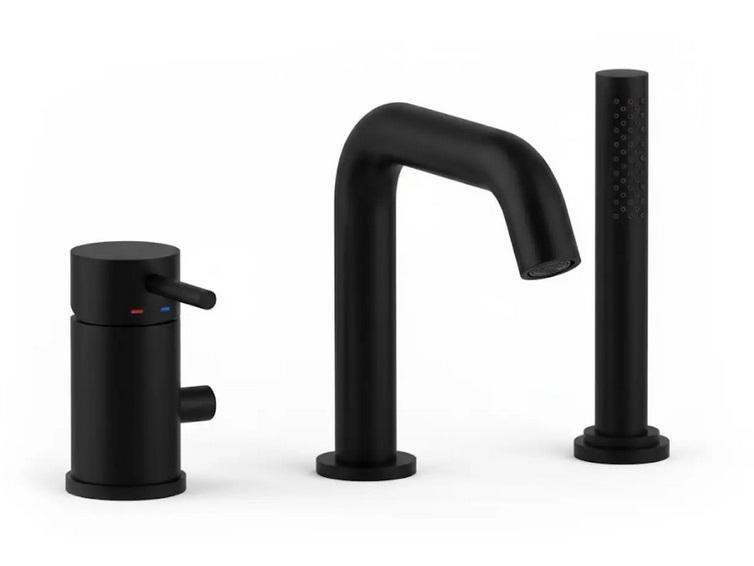 Смеситель на борт ванны Paffoni Light Max Flow с душевым гарнитуром черный матовый LIG045NO