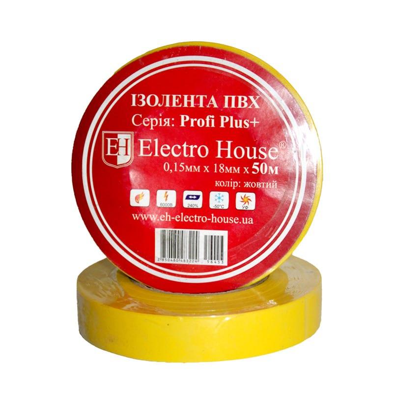 Изолента Electro House 50 м ПВХ желтый EH-AHT-1838