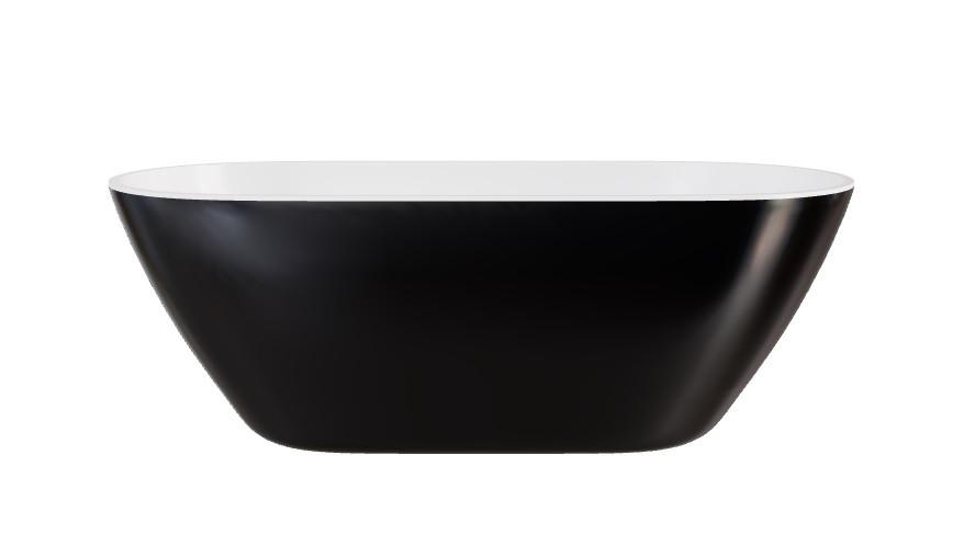 Ванна из искусственного камня Besco Moya 160х70 см с сифоном хром Mineral DuraBe глянцевый черный/глянцевый белый #WMD-160-MWC