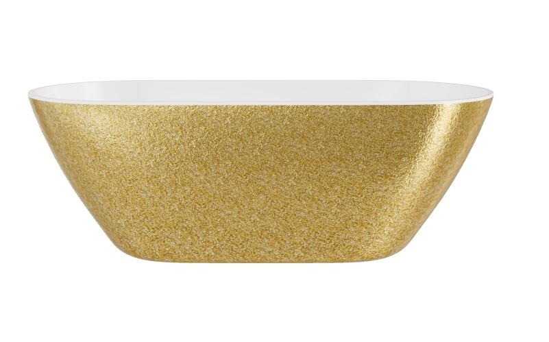 Ванна зі штучного каменю Besco Moya 160х70 см із сифоном хром Mineral DuraBe золото/глянцевий білий #WMD-160-MZ