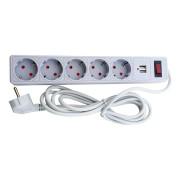 Сетевой фильтр Electro House с заземлением 5 гнезд + 2USB 3 м защитные шторки серый EH-NFGU-5.3