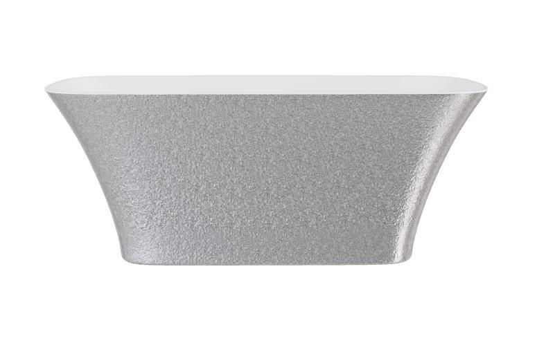 Ванна из искусственного камня Besco Assos S-Line Glam 160х70 см с сифоном хром Mineral DuraBe серебро/глянцевый белый #WMD-160-ALS