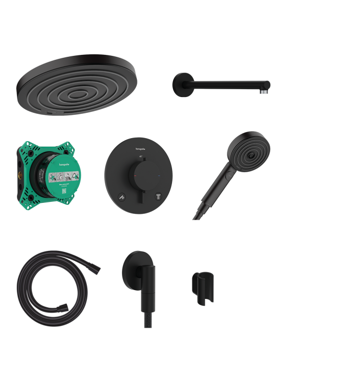Душевая система скрытого монтажа Hansgrohe Pulsify S 260 1jet с термостатом Ecostat Comfort S черный матовый 24624670