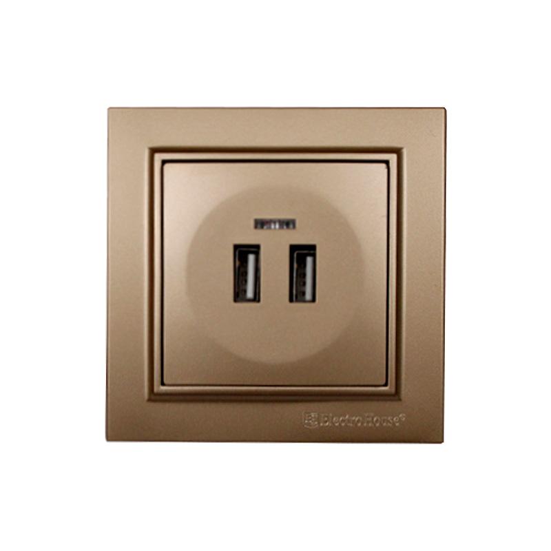 Розетка USB Electro House Enzo 2 порти 2A ABS-пластик розкішне золото EH-5320-LG