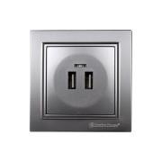 Розетка USB Electro House Enzo 2 порти 2A ABS-пластик срібний камінь EH-5320-ST