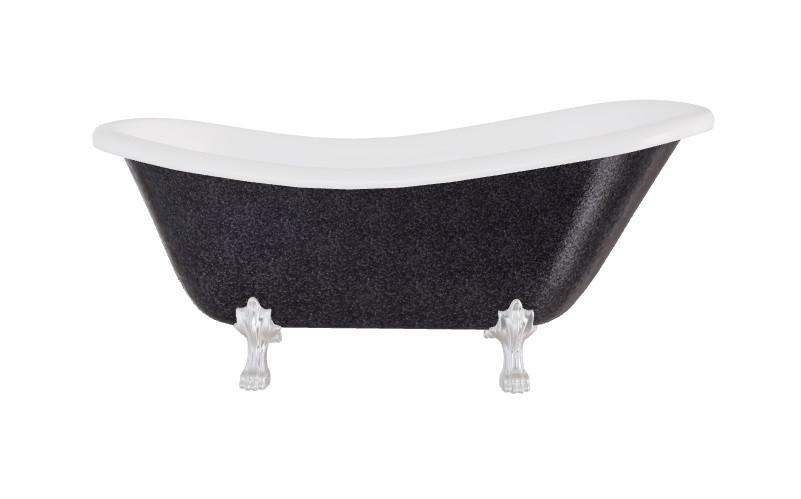 Ванна акрилова Besco Otylia Glam 160х77 см ніжки та сифон з переливом хром графіт/глянцевий білий #WPO-160GGCC