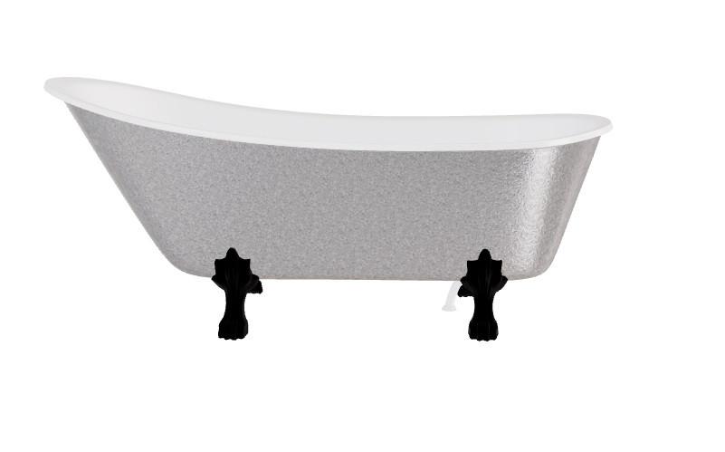Ванна акрилова Besco Olaya Glam 160х68 см матові чорні ніжки та сифон з переливом срібло/глянцевий білий #WOP-160GSBB